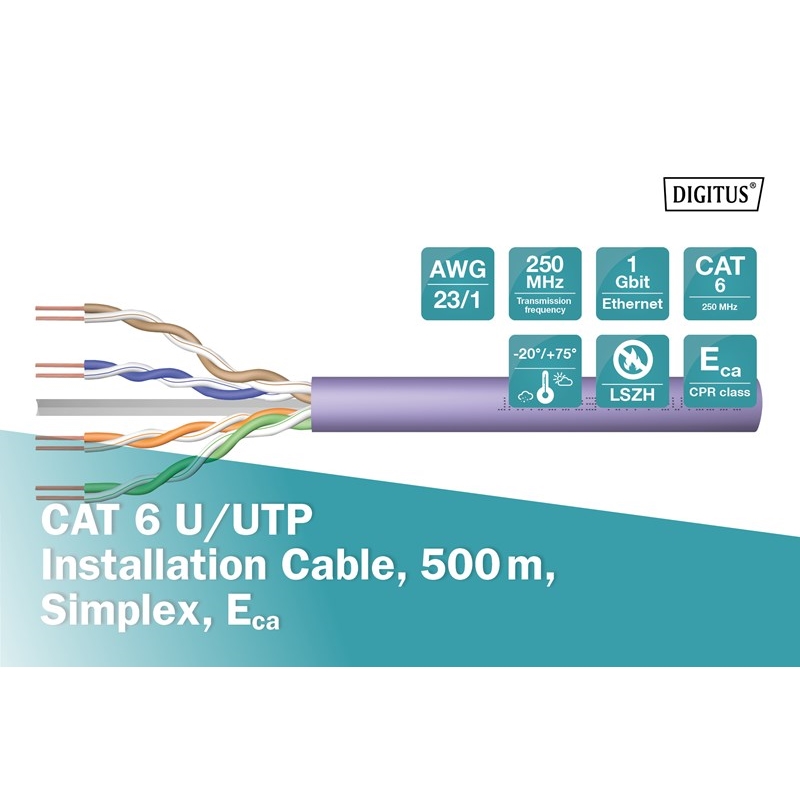 DIGITUS%20DK-1613-VH-5%20500MT%20UTP%20CAT6%20NETWORK%20KABLO%20MOR%2023AWG%20LSOH