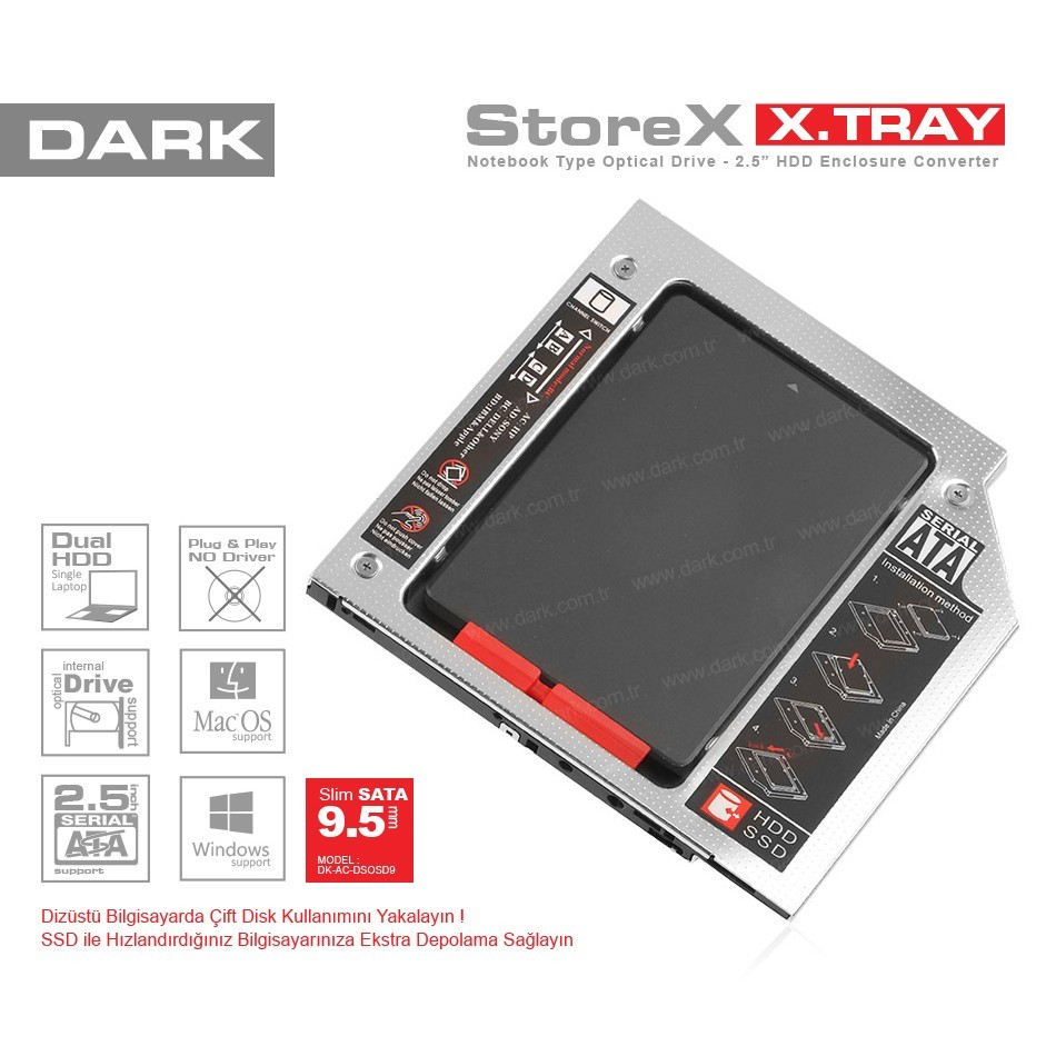 DARK%20STOREX%20XTRAY%20DK-AC-DSOSD9%209.5MM%20NOTEBOOK%20OPTİK%20SATA%20SSD%20HDD%20KUTU