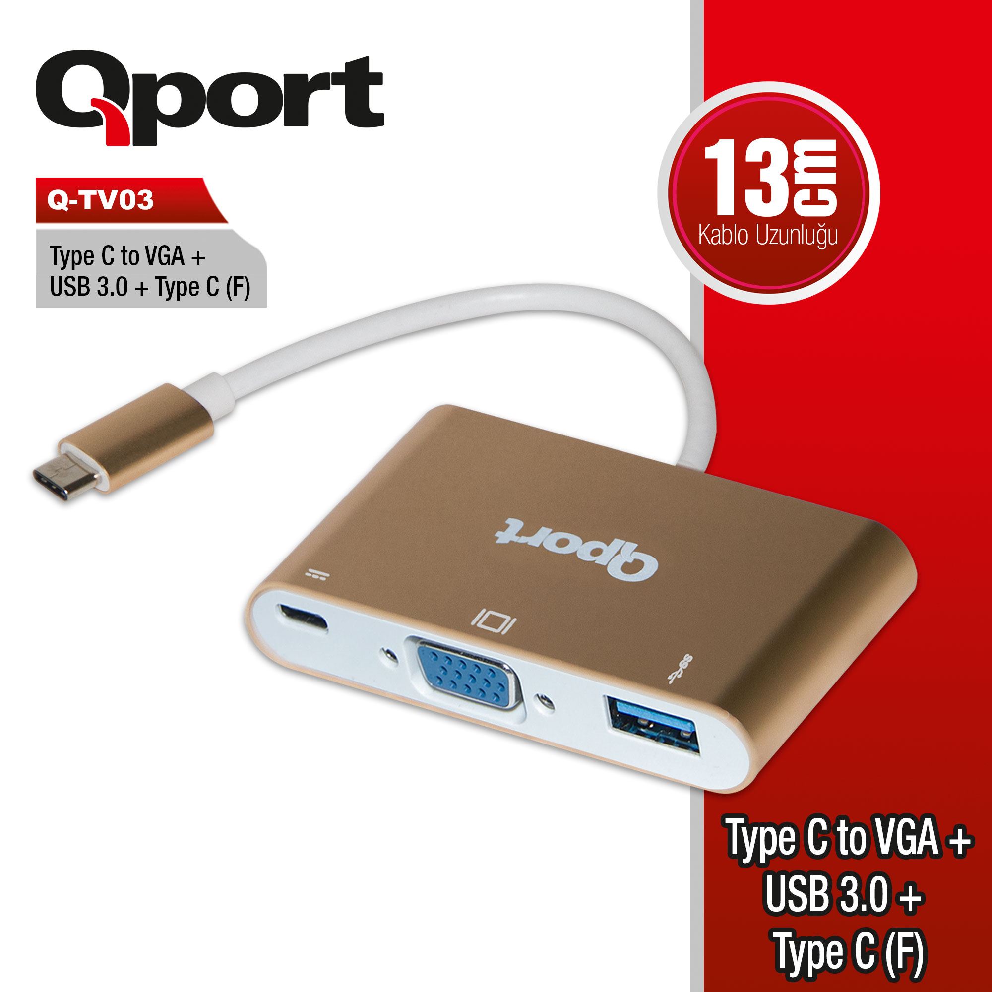 QPORT%20Q-TV03%20TYPE-C%20TO%20VGA/USB/TYPE-C%201920x1080P%20ÇEVİRİCİ