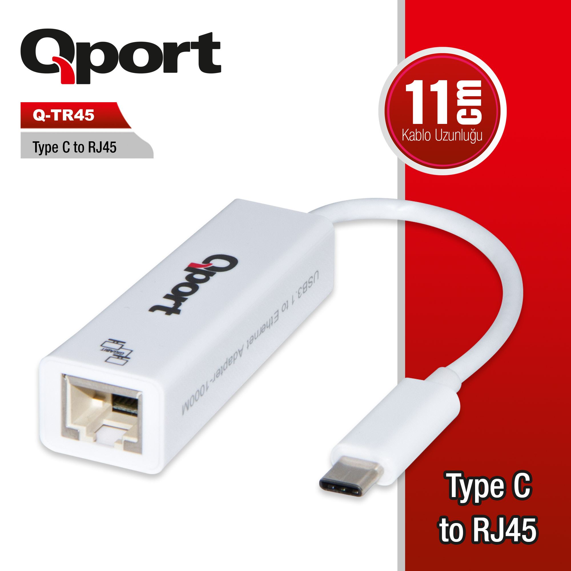 QPORT%20Q-TR45%20TYPE-C%20TO%20RJ45%20GIGABIT%20ETHERNET%20ÇEVİRİCİ