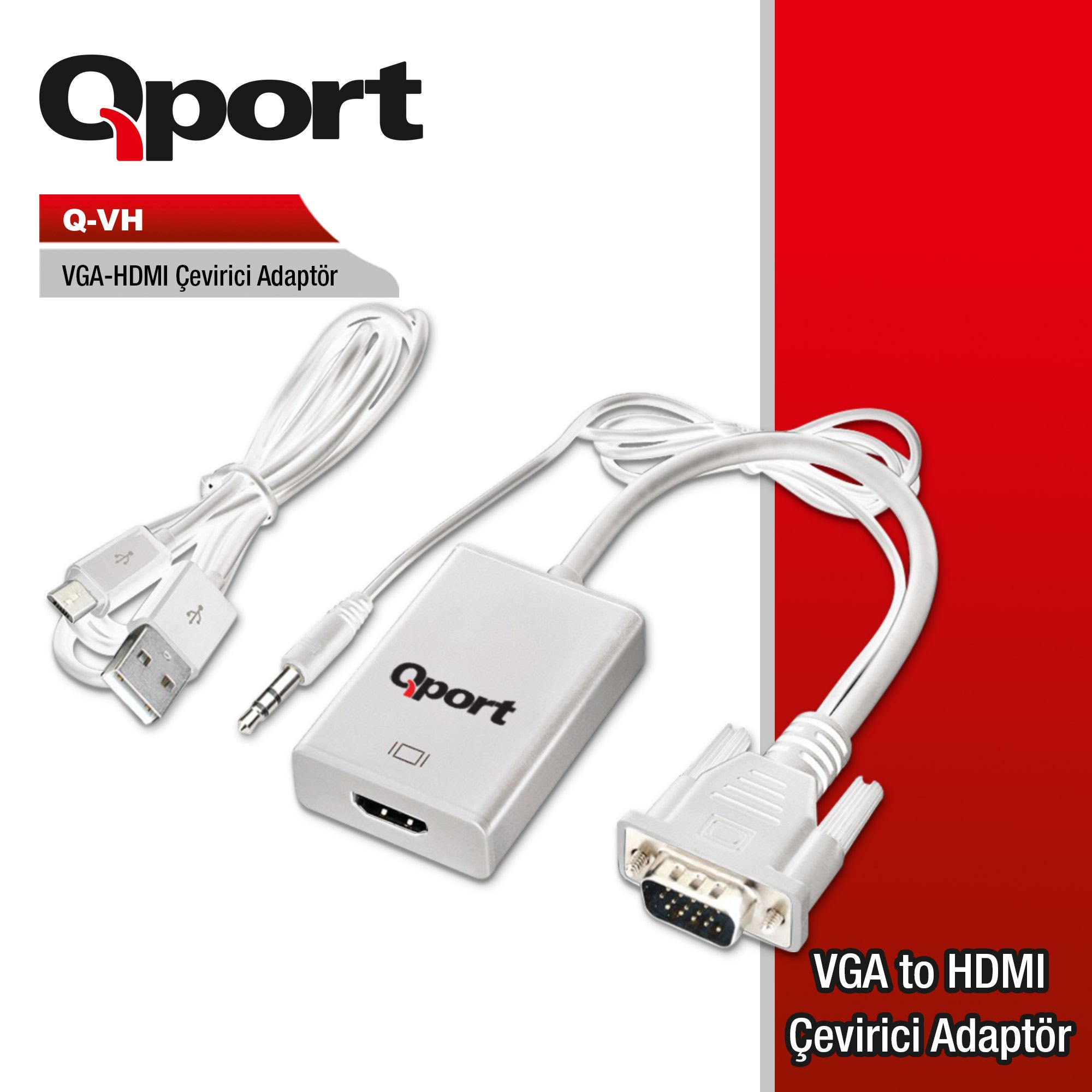 QPORT%20Q-VH%20VGA%20TO%20HDMI+SES%20ÇEVİRİCİ