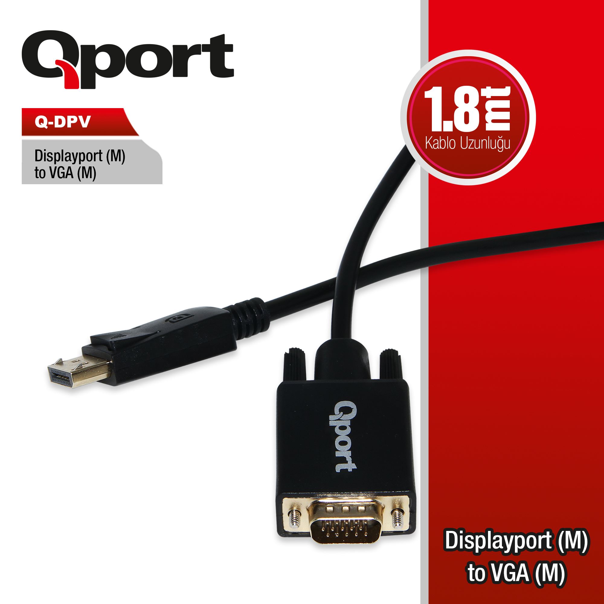 QPORT%20Q-DPV%20DISPLAY%20PORT(M)%20TO%20VGA(M)%201.8MT%20ÇEVİRİCİ%20KABLO