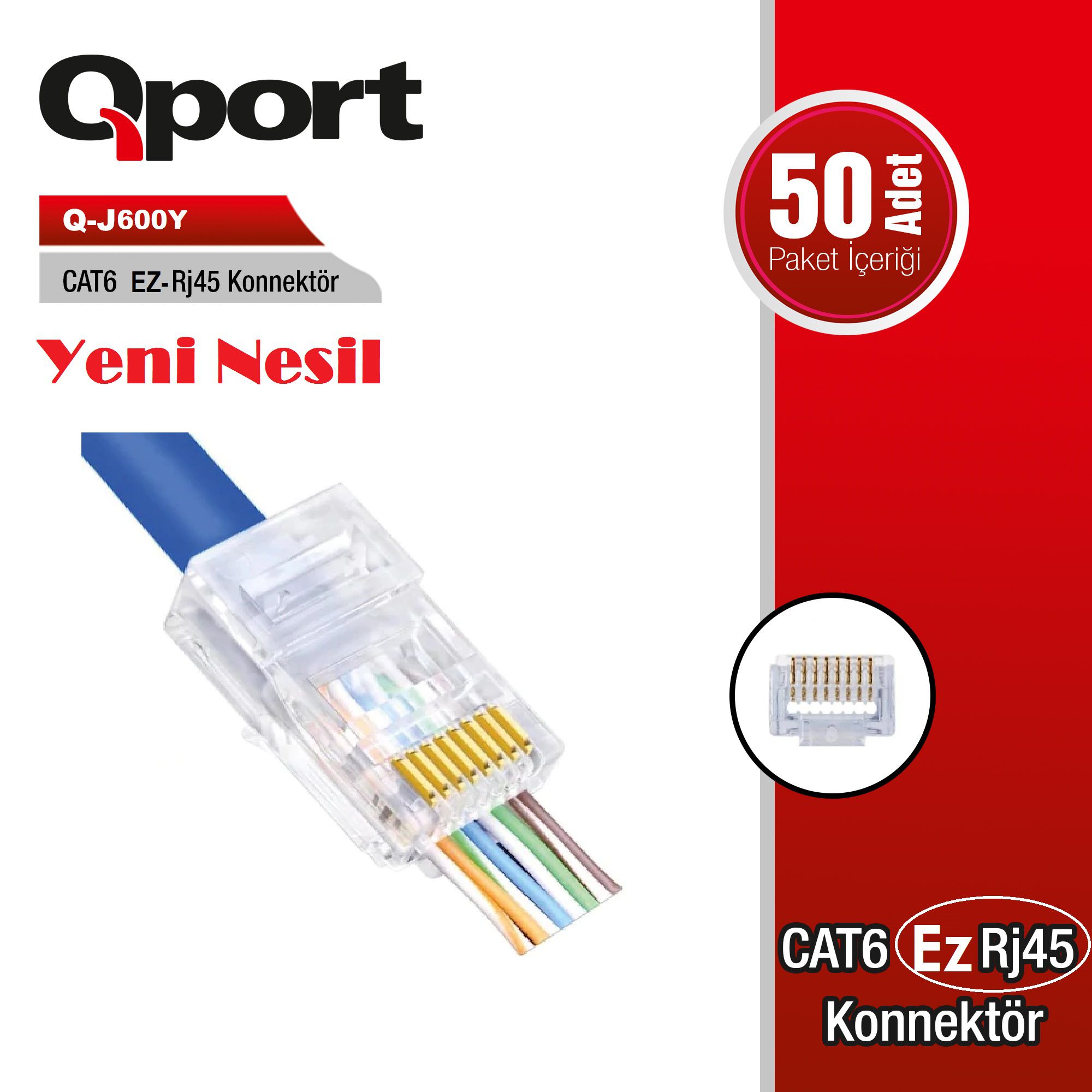 QPORT%20Q-J600Y%20EZ-PLUG%20YENİ%20NESİL%20CAT6%20RJ45%20KONNEKTÖR%2050’Lİ