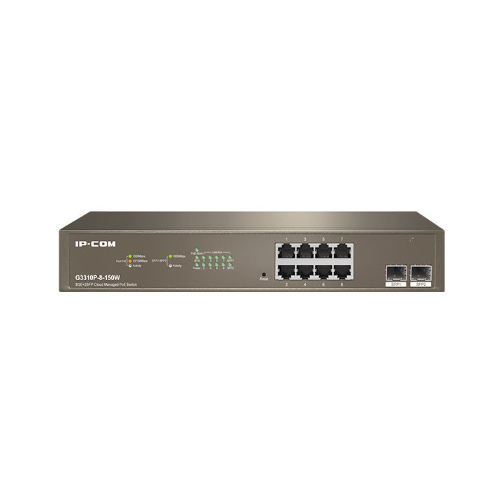 IP-COM%20G3310P-8-150W%208%20PORT%2010/100/1000%208%20PORT%20POE%202%20X%20SFP%20150%20WATT%20CLOUD%20YÖNETİLEBİLİR%20RACK%20MOUNT%20SWITCH