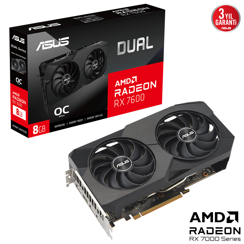 ASUS%20DUAL-RX7600-O8G%20RX7600%208GB%20GDDR6X%20128Bit%203xDP/1xHDMI%20Ekran%20Kartı