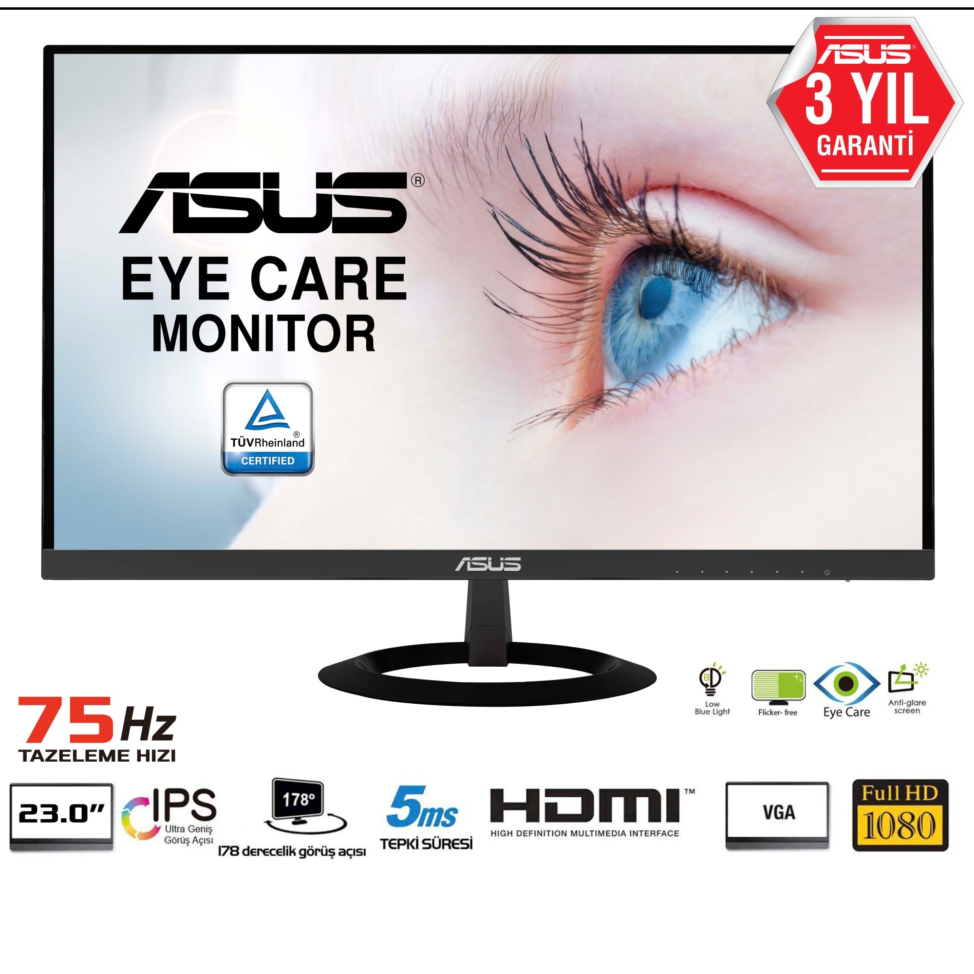 ASUS%20VZ239HE%2023’’%2075Hz%205MS%201920x1080%20VGA/HDMI%20ULTRA%20İNCE,%20EYE%20CARE,%20ÇERÇEVESİZ,%20FLICKER%20FREE,%20MAVİ%20IŞIK%20FİLTRESİ%20IPS%20LED%20MONITOR