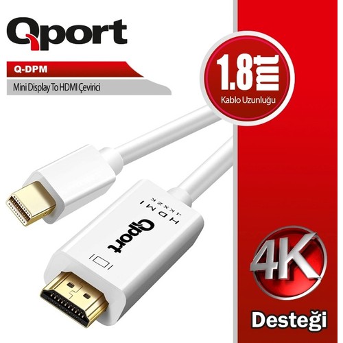 QPORT%20Q-DPM%20MINI%20DISPLAY%20TO%20HDMI%201.8MT%20ÇEVİRİCİ%20KABLO