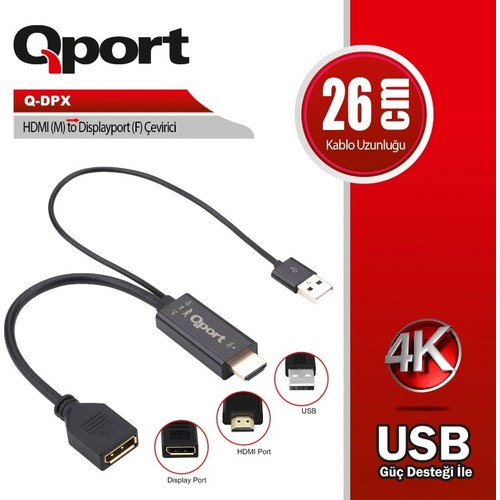 QPORT%20Q-DPX%20HDMI(M)%20TO%20DISPLAYPORT(F)%20ÇEVİRİCİ