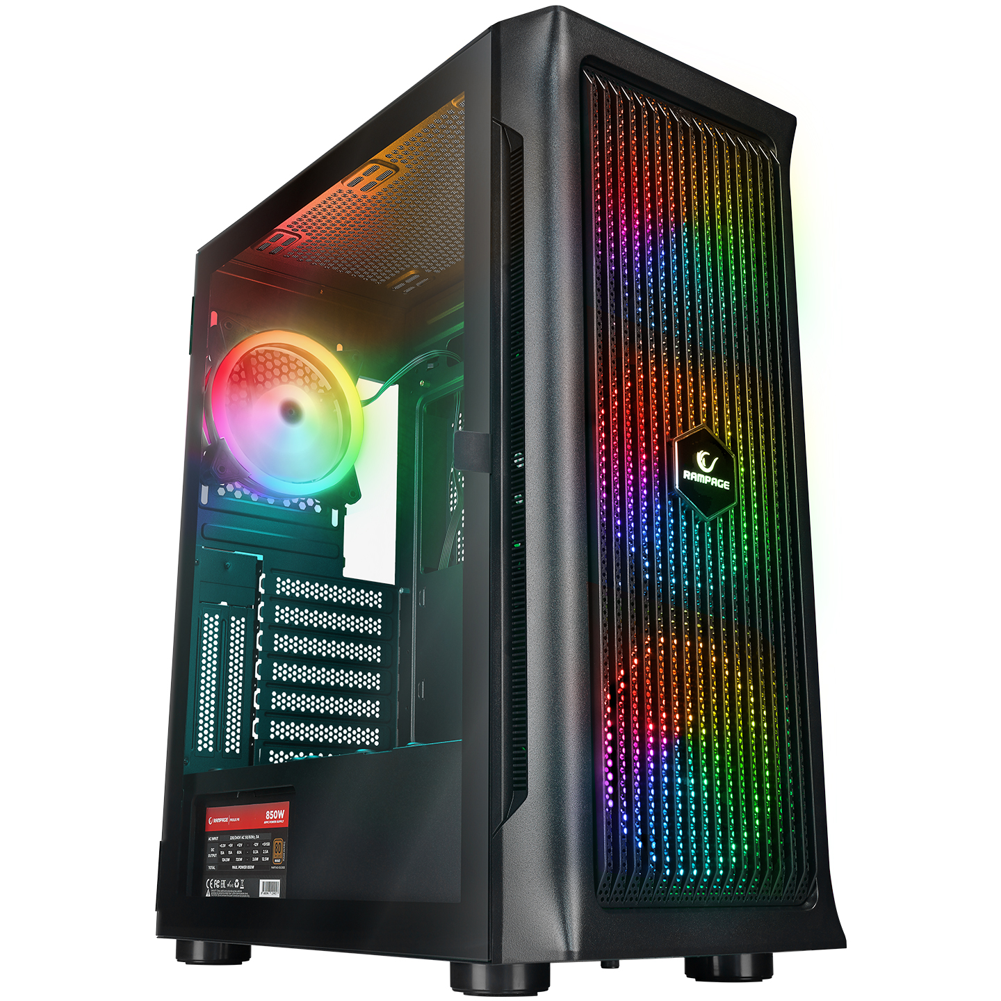 RAMPAGE%20PROLIX%20MESH%20850W%2080+%204x12CM%20ARGB%20FAN%20ATX%20TEMPERED%20GLASS%202xUSB2.0/1xUSB3.0%20SİYAH%20MID%20TOWER%20GAMİNG%20KASA