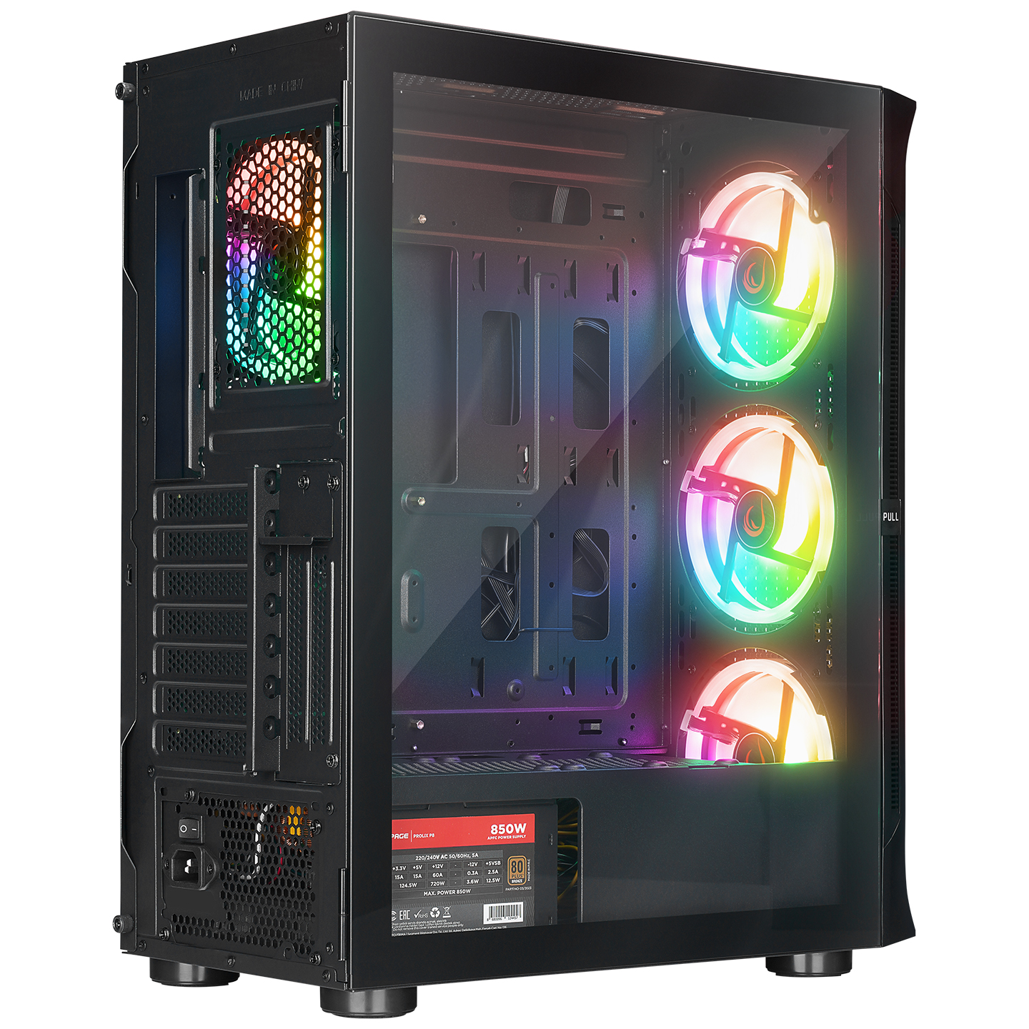 RAMPAGE%20PROLIX%20MESH%20850W%2080+%204x12CM%20ARGB%20FAN%20ATX%20TEMPERED%20GLASS%202xUSB2.0/1xUSB3.0%20SİYAH%20MID%20TOWER%20GAMİNG%20KASA