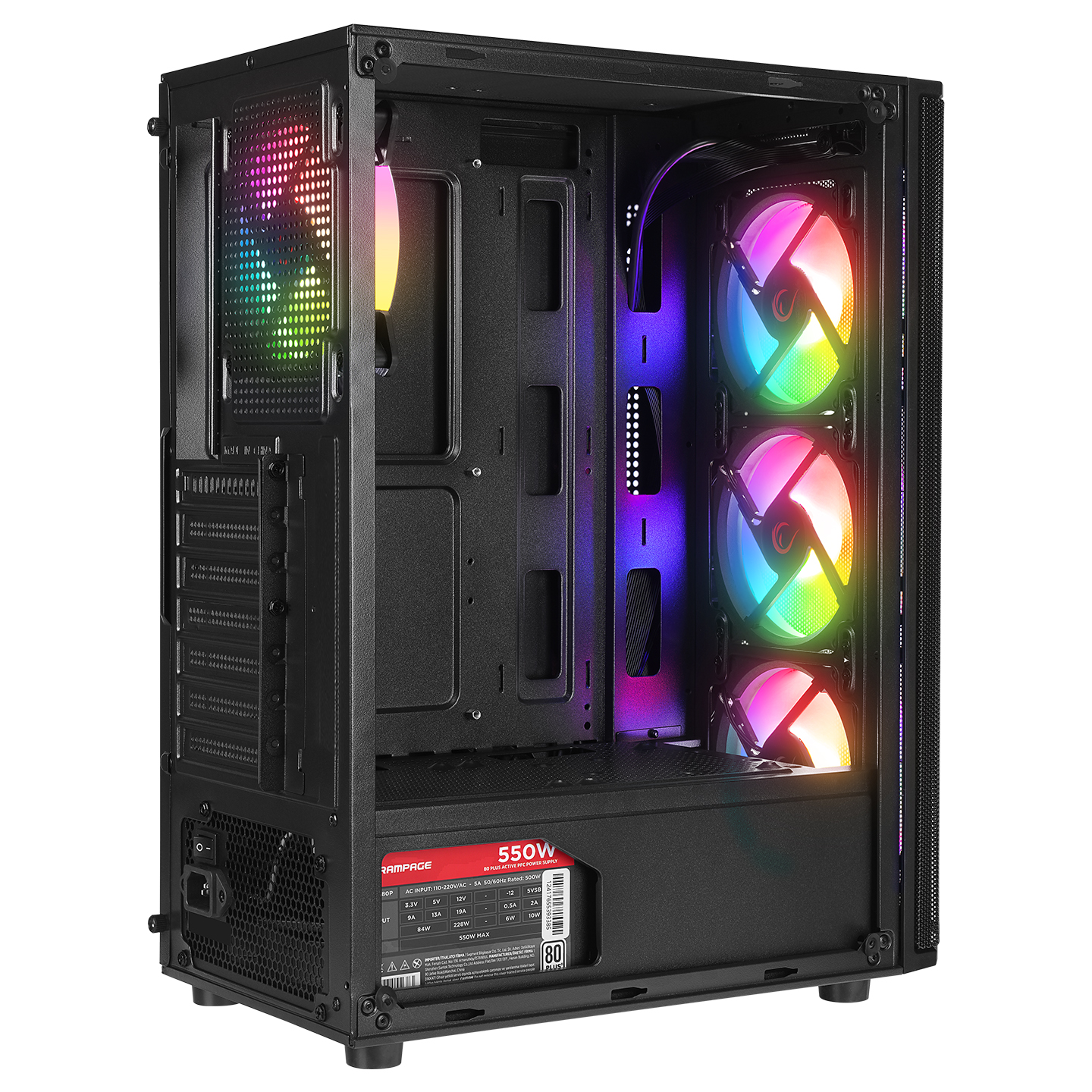 RAMPAGE%20HELIOS%20MESH%20550W%2080+%204x12CM%20RGB%20FAN%20ATX%20TEMPERED%20GLASS%202xUSB2.0/1xUSB3.0%20SİYAH%20MID%20TOWER%20GAMİNG%20KASA