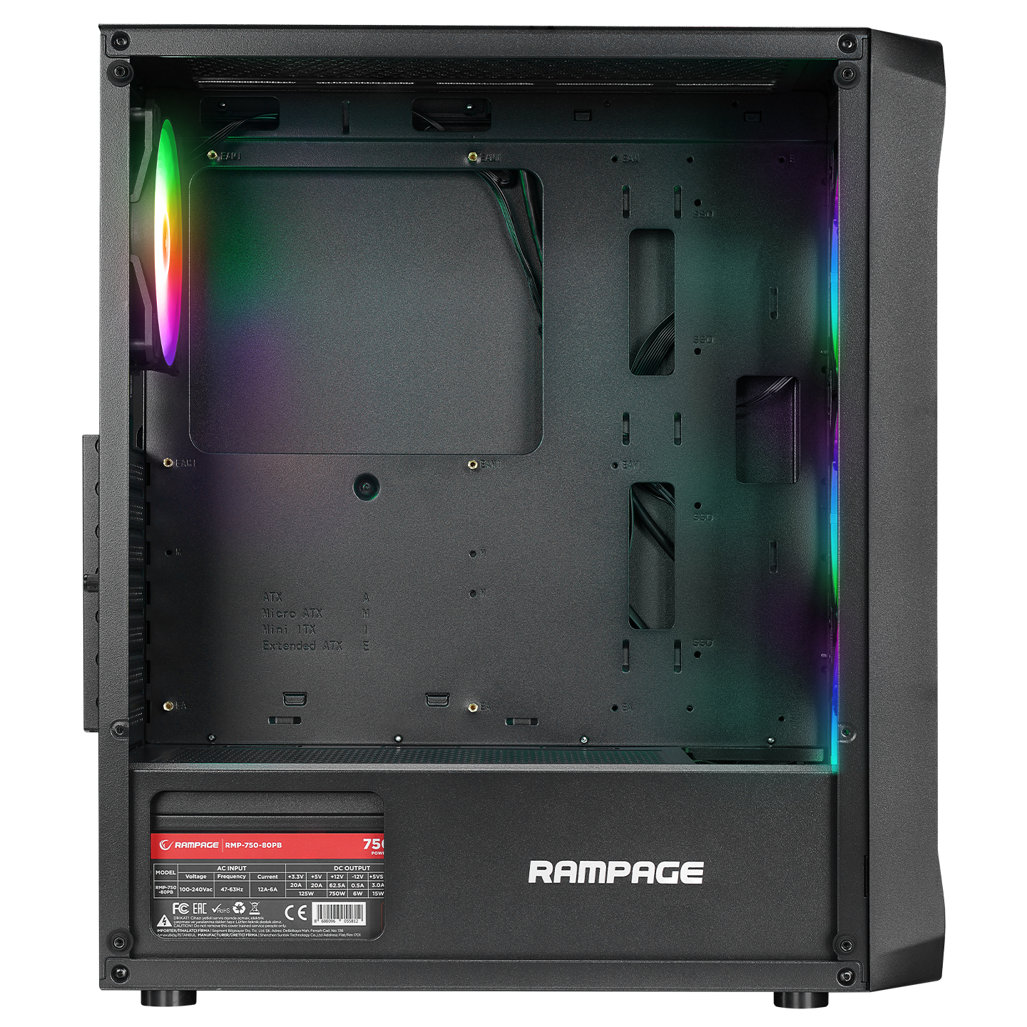 RAMPAGE%20COMPACT%20750W%2080+%20BR%204x12CM%20RGB%20FAN%20ATX%20TEMPERED%20GLASS%202xUSB2.0/1xUSB3.0%20SİYAH%20MID%20TOWER%20GAMİNG%20KASA