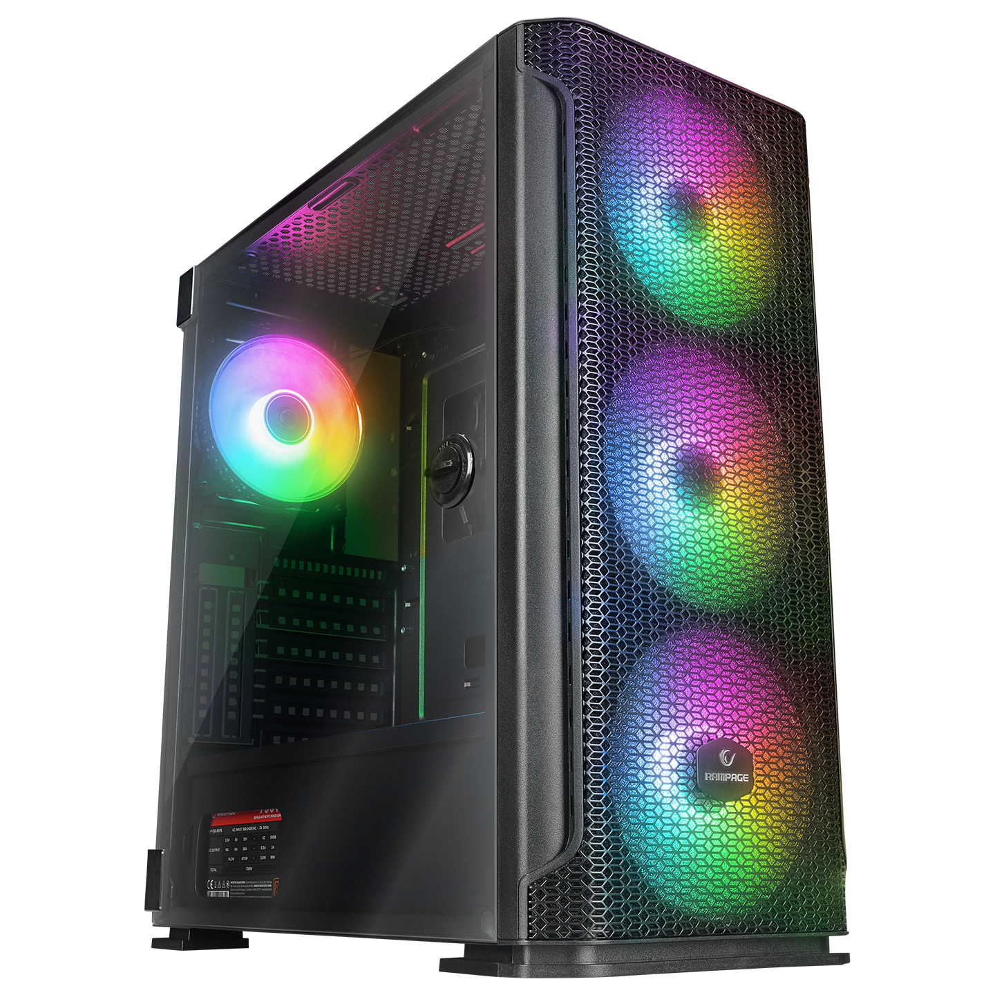 RAMPAGE%20TRAPPER%20750W%2080+%20BR%203x14CM%20+%201x12CM%20ARGB%20FAN%20ATX%20TEMPERED%20GLASS%202xUSB2.0/1xUSB3.0%20SİYAH%20MID%20TOWER%20GAMİNG%20KASA