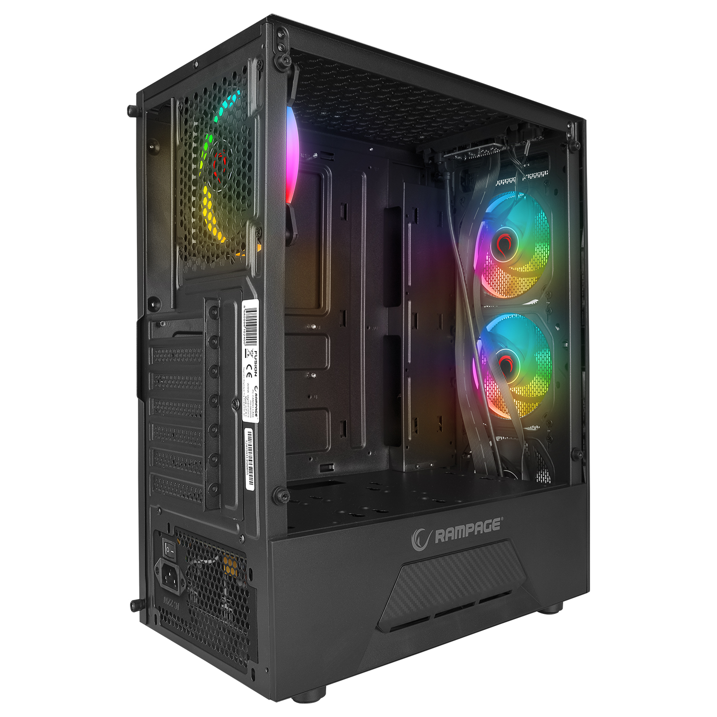 RAMPAGE%20FUSION%20650W%2080+%20BR%204x12CM%20RGB%20FAN%20ATX%20TEMPERED%20GLASS%202xUSB2.0/1xUSB3.0%20SİYAH%20MID%20TOWER%20GAMİNG%20KASA