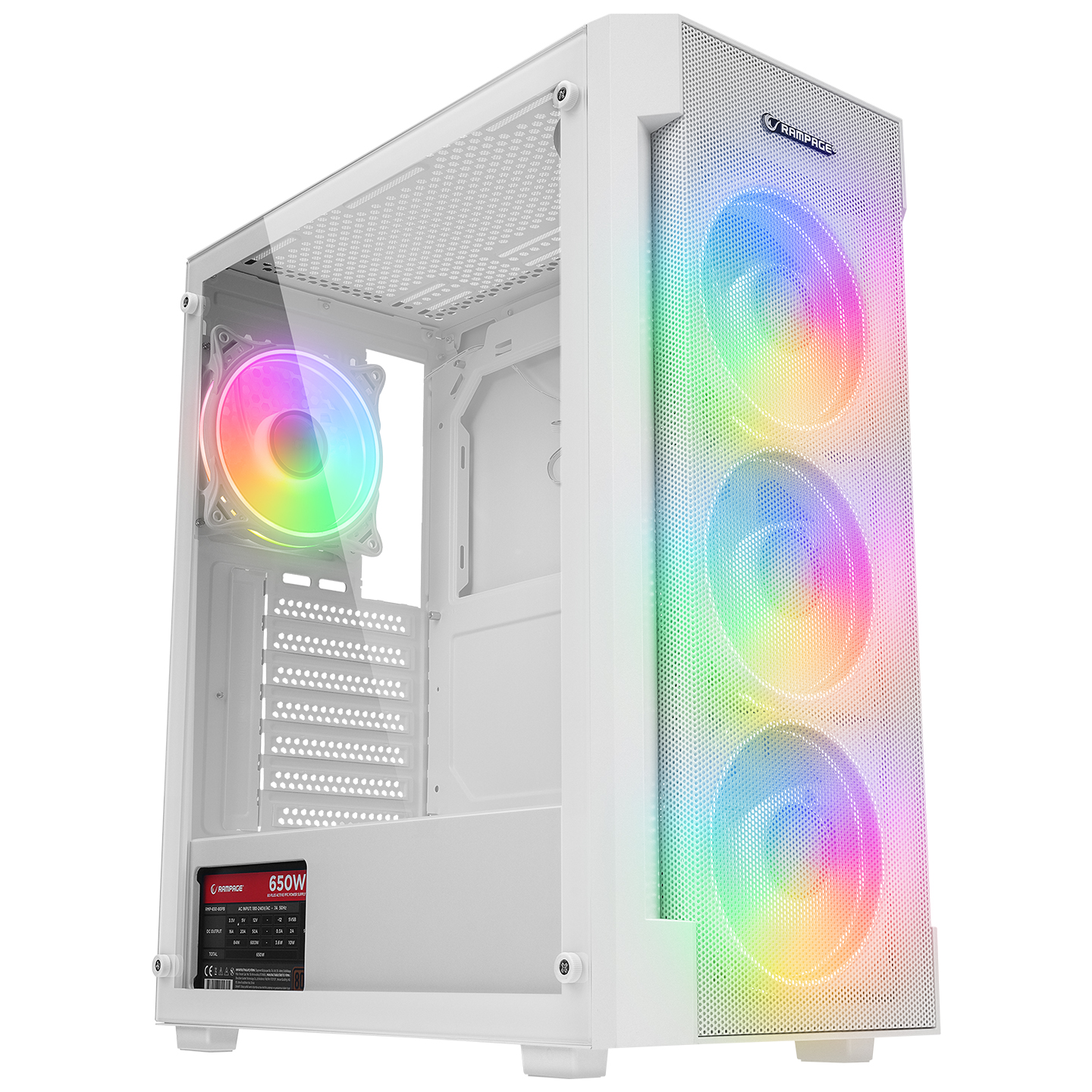 RAMPAGE%20VIGILANT%20MESH%20650W%2080+%20BR%204x12CM%20RGB%20FAN%20ATX%20TEMPERED%20GLASS%202xUSB2.0/1xUSB3.0%20BEYAZ%20MID%20TOWER%20GAMİNG%20KASA