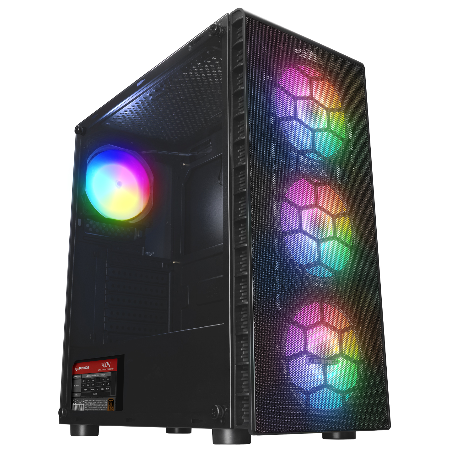 RAMPAGE%20REDSKY%20RGB%20MESH%20700W%2080+%20BR%204x12CM%20RGB%20FAN%20ATX%20TEMPERED%20GLASS%202xUSB2.0/1xUSB3.0%20SİYAH%20MID%20TOWER%20GAMİNG%20KASA