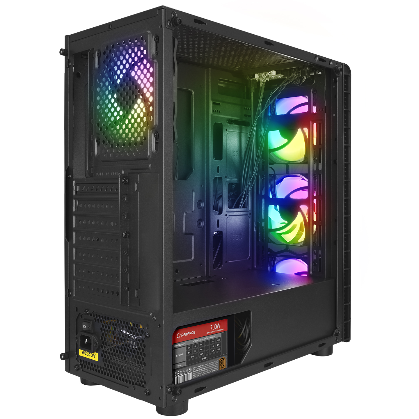 RAMPAGE%20REDSKY%20RGB%20MESH%20700W%2080+%20BR%204x12CM%20RGB%20FAN%20ATX%20TEMPERED%20GLASS%202xUSB2.0/1xUSB3.0%20SİYAH%20MID%20TOWER%20GAMİNG%20KASA