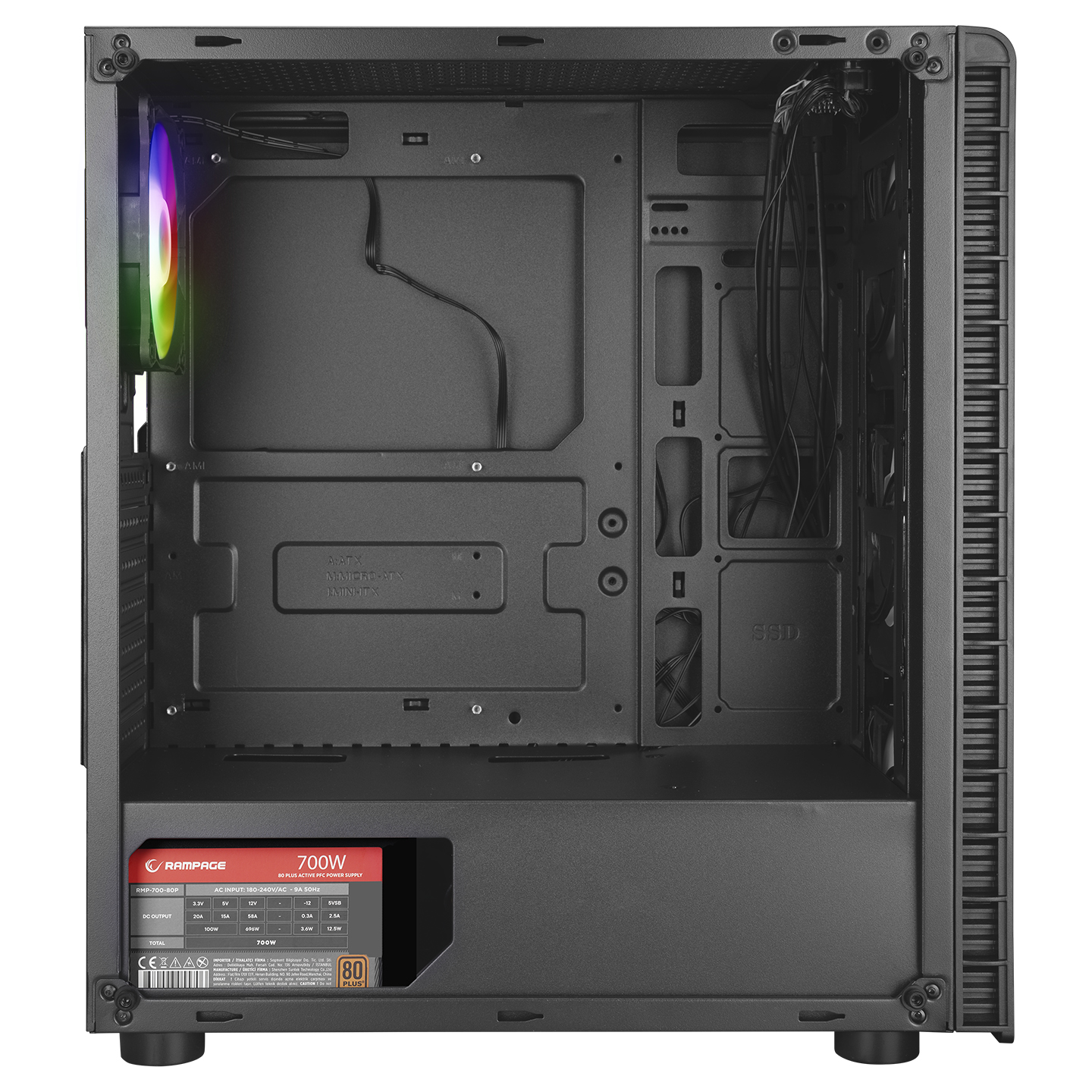 RAMPAGE%20REDSKY%20RGB%20MESH%20700W%2080+%20BR%204x12CM%20RGB%20FAN%20ATX%20TEMPERED%20GLASS%202xUSB2.0/1xUSB3.0%20SİYAH%20MID%20TOWER%20GAMİNG%20KASA