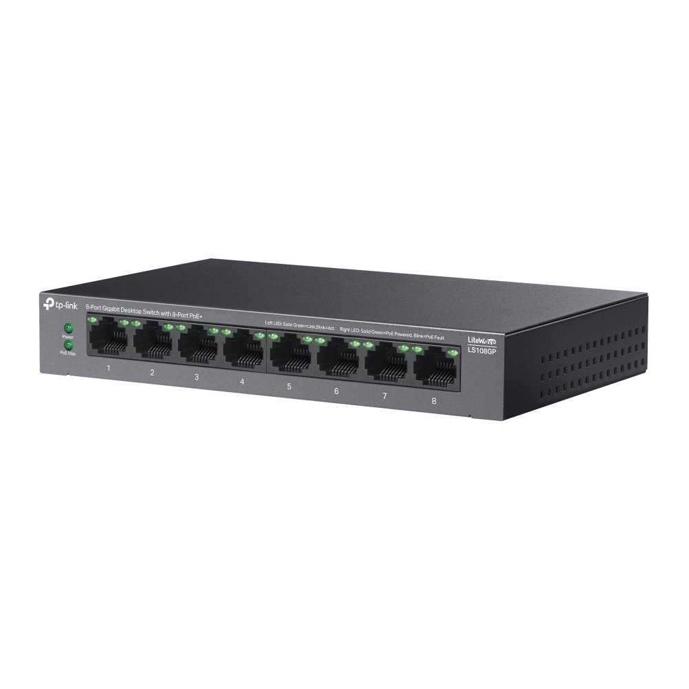 TP-LINK%20LS108GP%208%20PORT%2010/100/1000%208%20PORT%20POE+%20YONETILEMEZ%20DESKTOP%20SWITCH%20METAL%20KASA