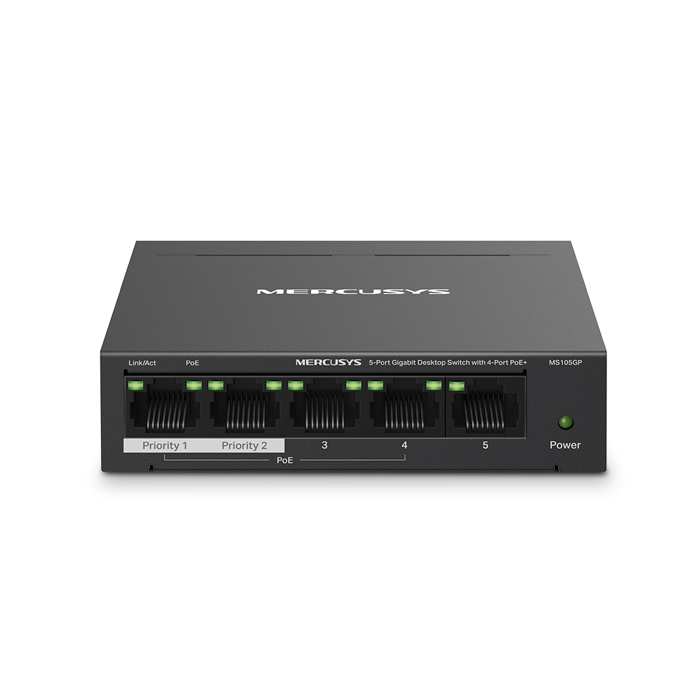 TP-LINK%20MERCUSYS%20MS105GP%205%20PORT%2010/100/1000%204%20PORT%20POE+%20YONETILEMEZ%20DESKTOP%20SWITCH%20METAL%20KASA