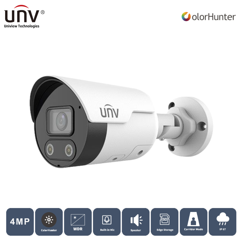 UNIVIEW%20IPC2124LE-ADF28KMC-WL%204MP%202.8MM%2050MT%20COLORHUNTER%20IP67%20H265+%20IR%20BULLET%20IP%20KAMERA%20(Dahili%20Sesli%20ve%20Hoparlörlü)