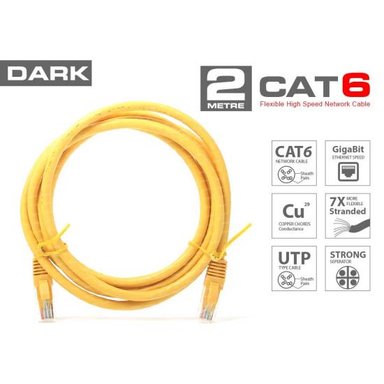 DARK DK-CB-NT6U200Y 2MT UTP CAT6 PATCH KABLO SARI AWG24/7