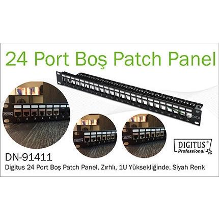 DIGITUS DN-91411 MODULER UTP/FTP CAT6/CAT6A 24 PORT BOŞ 1U ZIRHLI PATCH PANEL