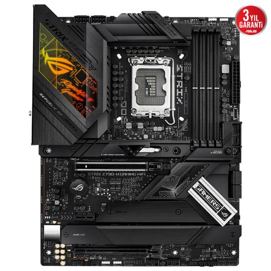 ASUS ROG STRIX Z790-H GAMING WIFI INTEL Z790 LGA1700 DDR5 7800 DP HDMI 4x M2 USB3.2 WiFi 6E-BT AURA RGB 2.5Gbit LAN ATX 16+1 GUC ASAMASI PCIe SlLOT Q-RELEASE ARTTIRILMIS M2 SOGUTMA