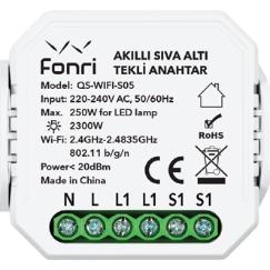 FONRİ WF3-EL3-0201-09 WIFI KABLOSUZ CPO01 AKILLI SIVAALTI TEKLİ ANAHTAR