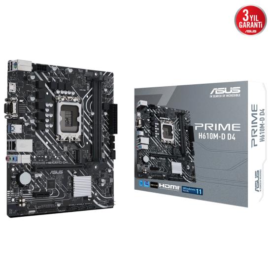 ASUS PRIME H610M-D D4 INTEL H610 LGA1700 DDR4 3200 HDMI VGA NVME USB3.2 COM MATX ASUS 5X PROTECTION III ARMOURY CRATE AI SUİTE 3