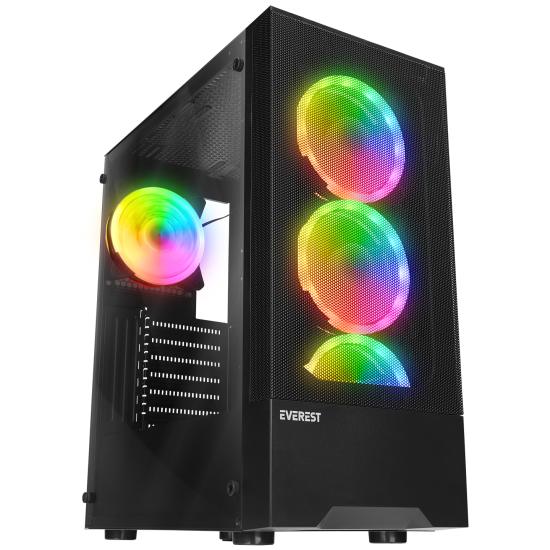 EVEREST DUSK 600W 4x12CM RGB FAN ATX TEMPERED GLASS 2xUSB2.0/1xUSB3.0 SİYAH MID TOWER GAMİNG KASA