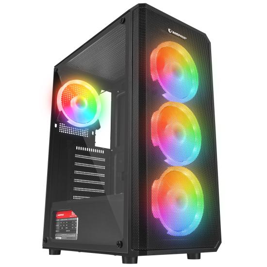 RAMPAGE HELIOS MESH 550W 80+ 4x12CM RGB FAN ATX TEMPERED GLASS 2xUSB2.0/1xUSB3.0 SİYAH MID TOWER GAMİNG KASA