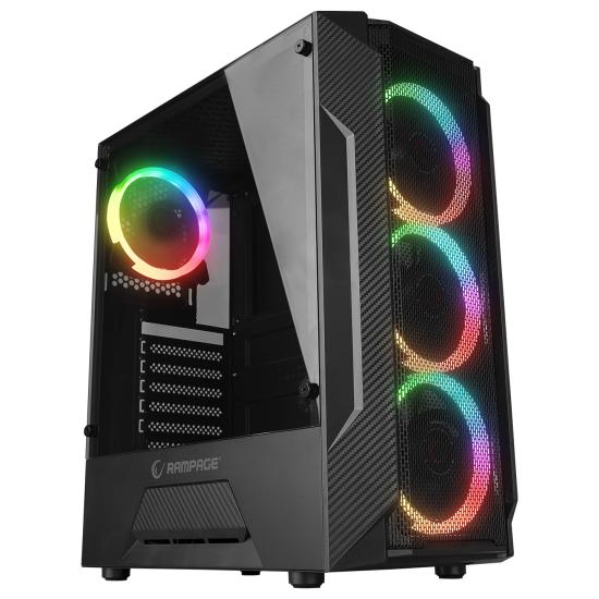 RAMPAGE FUSION 650W 80+ BR 4x12CM RGB FAN ATX TEMPERED GLASS 2xUSB2.0/1xUSB3.0 SİYAH MID TOWER GAMİNG KASA