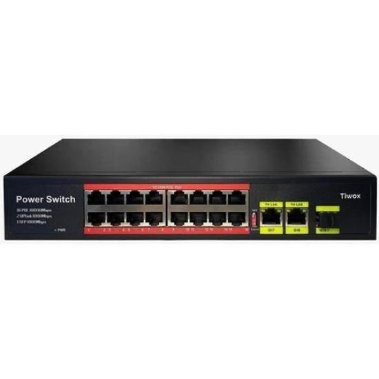 TIWOX TP-1621SFP 16 PORT 10/100 16 PORT POE 2XGE UPLINK + 1 SFP 200W YONETILEMEZ RACK MOUNT SWITCH