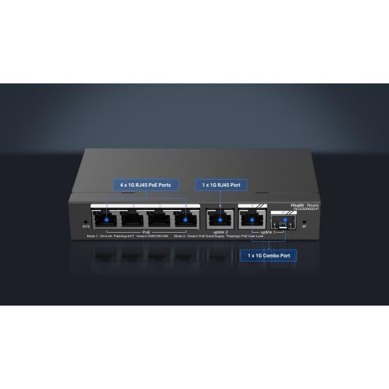 RUIJIE RG-ES206GS-P 4 PORT 10/100/1000 4 PORT POE+ 1XGE UPLINK 1 X SFP 54W RUJIE CLOUD YONETILEBILIR DESKTOP SWITCH